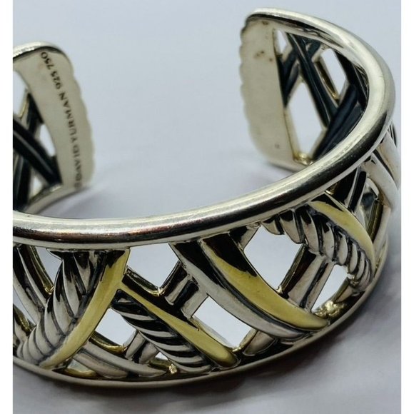 David Yurman Sterling Silver 18k Gold Papyrus Two Tone Wide Cuff Bangle Bracelet - Picture 5 of 10